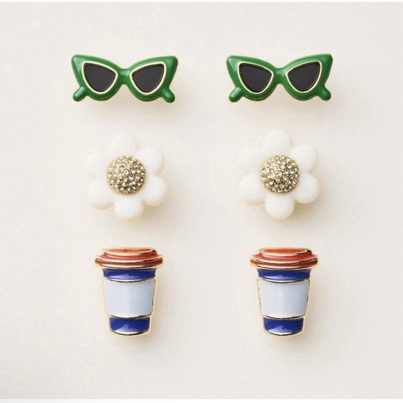 Kate Spade x Target Stud Earrings Set Sunglasses Flowers Coffee Cups 3 Pairs NEW - Picture 1 of 12